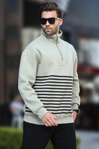 Madmext Çağla Yeşili Fermuar Yakalı Çizgili Sweatshirt 7056-çağla Yeşili Çağla Yeşili