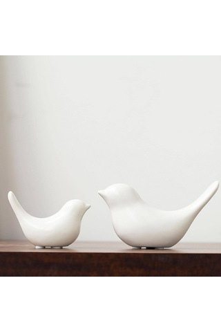 Neevoyu Beyaz Seramik Kuş Dekor Seti 2 Adet - Minimalist Ev Dekoru, Feng Shui Ve İç Mekan Aksesuarı