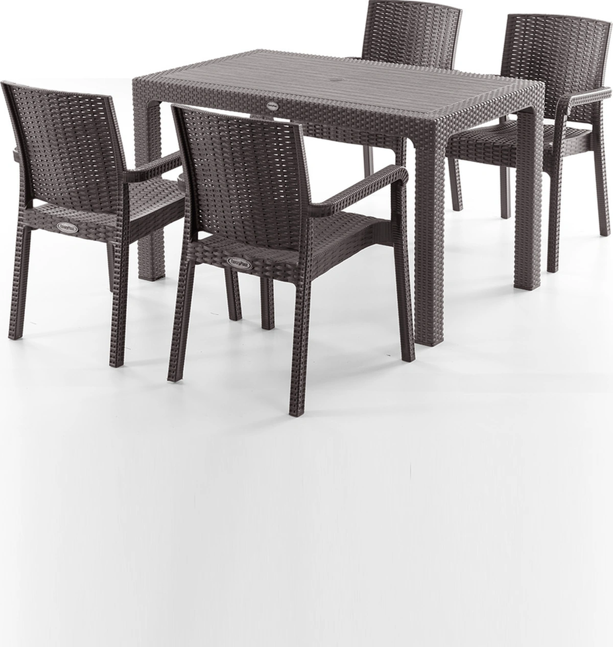 King 4 Kişilik Rattan Masa Sandalye Takımı Kahve Kahve