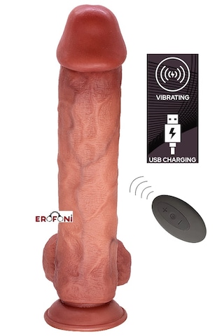 Erofoni Uzaktan Kumandalı Çift Katmanlı Titreşimli 29 CM Usb Şarjlı Premium Dildo Realistik Vibratör Penis
