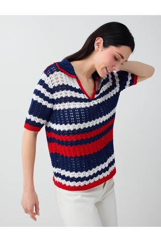 Jimmy Key Jimmy Key Lacivert Pamuk Karışımlı Polo Yaka Triko Bluz 6sw037303494
