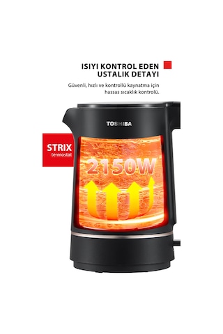 Toshiba Cool Touch KT-15PS1WCIS K Gizli Rezistanslı 1.5 L Siyah Su Isıtıcı Kettle