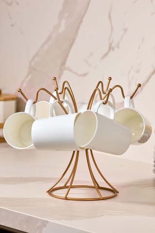 Edora Home 2'li Rose Mutfak Organizer Seti, Misketli Kağıt Havluluk Ve 6 Kancalı Bardaklık - Metal Paslanmaz