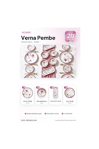 Verna Pembe 20 Parça 6 Kişilik Kahvaltı Takımı Diğer