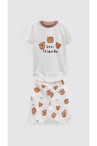 Aden Kids Unisex Bebek Ve Çocuk Ayıcık Desenli Yazlık Pijama Takımı - Best Friends 0-4 Yaş Kahverengi