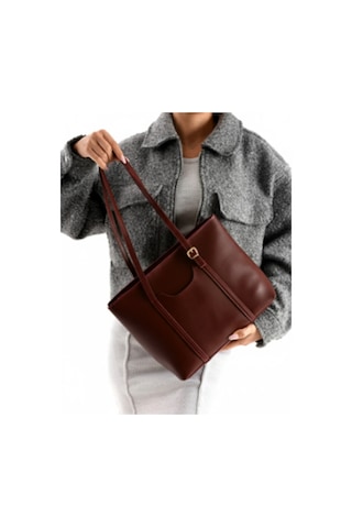 Markasız Ucuz Soylu Çanta Ayıcıklı Bordo Kadın Omuz Ve Kol Çantası 25x34 Cm Bordo