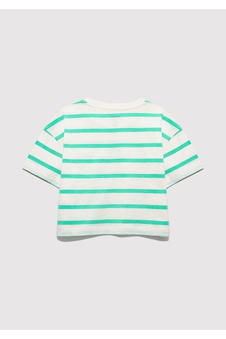 Mavi - Mavi Logo Baskılı Yeşil Çizgili Crop Tişört 7610182-88145 Yeşil