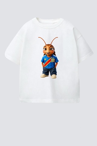 Monila Unisex Çocuk Pamuklu Demokratik Kongo Baskılı T-shirt Ekru