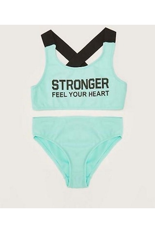 Deep Beach Yazı Baskılı Kız Çocuk Bikini Takım Db200773bt 001