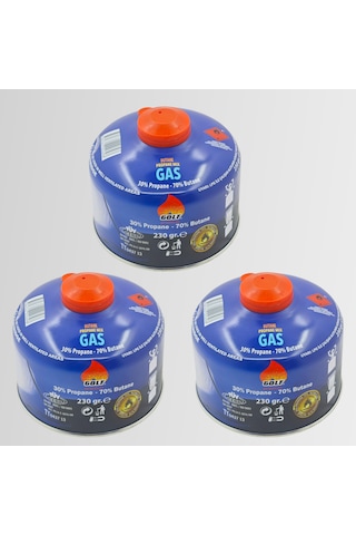 3'lü Set - Golf Butan Propan Kamp Gazı Valfli Kartuş 230 Gr Çok Renkli