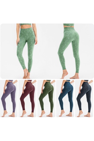 Kosona Kadın Fitness Taytları Mor Kamo Desenli Yüksek Bel Pop Vurgulayıcı Konforlu Havadar Hızlı Kuruyan Spor Trikot 6/m Avrupa Numara Mor