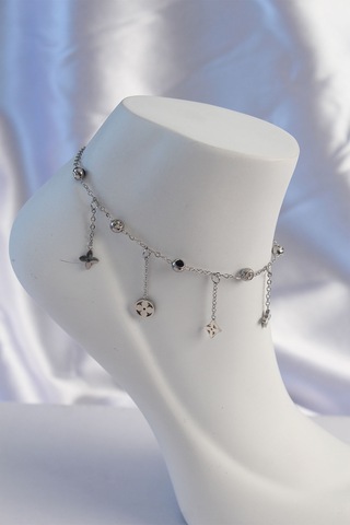 316l Çelik Gümüş Renk Zirkon Taşlı Sallantılı Yonca Model Halhal - Tj-hh1635 Çok Renkli