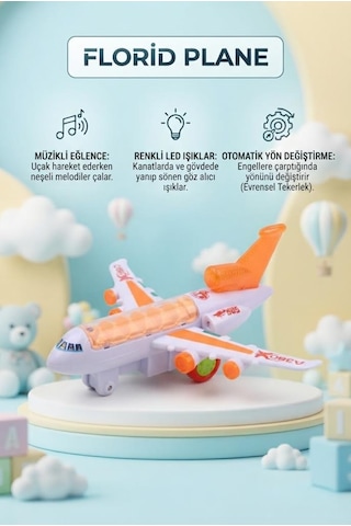 Şeffaf Gövdeli Işıklı Ve Müzikli Dönen Gimbal Mekanizmalı Akıllı Elektrikli 32 Cm Oyuncak Uçak