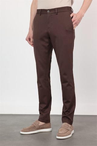 İmza Kahverengi Yan Cep Kendinden Desenli Örme Jogger Slim Fit Esnek Pantolon 1003260174