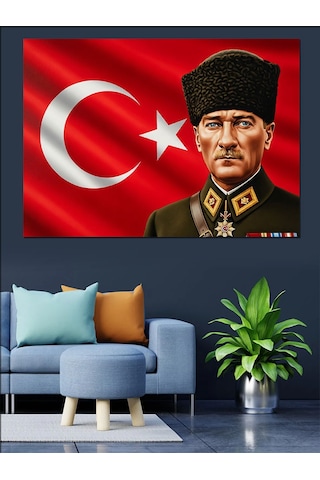 Türkiye Bayrağı Atatürk Dekoratif Kanvas - Mdf Ahşap Tablo