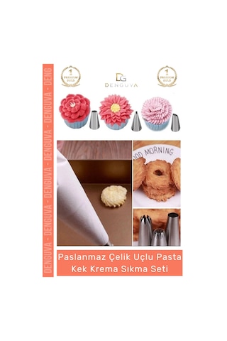 Krematorbası Paslanmaz Çelik Pasta Cupcake Uçlu Tasarım Süsleme Torbası Krema Sıkma Seti 10 Parça Çok Renkli