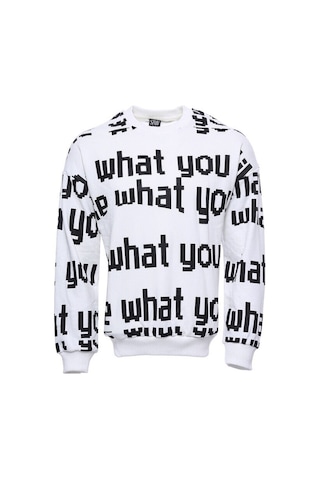 Wessi Beyaz Baskılı Bisiklet Yaka Sweatshirt Beyaz