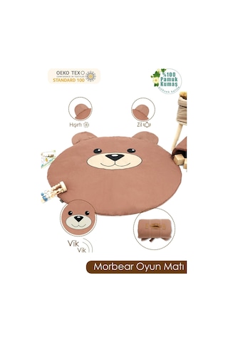 Mordesign Bebek/çocuk Oyun Halısı, Yenidoğan Emekleme Pedi, Aktivite Oyun Matı, Morbear Serisi 100 X 100 Kahverengi