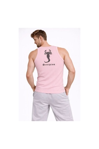 Vexor Erkek Fitilli Atlet Sıfır Yaka Slim Fit Arka Baskılı Spor Atlet - Pembe