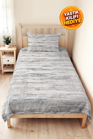 Gri Modern Genç Odası Tek Kişilik Pike Takımı-çizgili Antrasit Beyaz 160x220cm Kapitone Yatak Örtüsü Beyaz