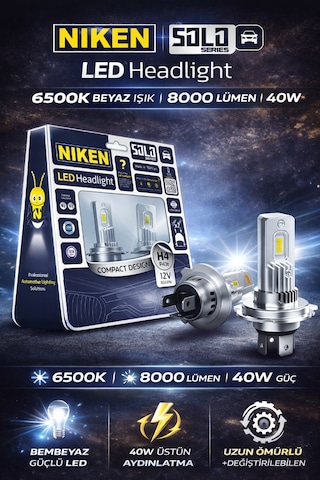 Solo H7 Led Xenon Ampul 6500k Beyaz 8000 Lümen 40w Süper Parlak Far Ampul Seti 2 Adet