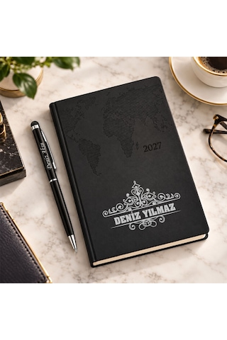 Bk Gift Kişiye Özel 378 Termo Deri Tarihli Ajanda & Siyah Touch Pen Tükenmez Kalem-13
