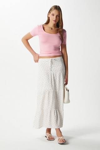 Kadın Rebekka Çiçekli Pudra Astarlı Uzun Etek Beyazpudra Beyaz - Pudra