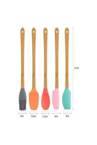 Zhlhome Renkli Bambu Saplı Silikon Uçlu Spatula 5li Set Ahşap