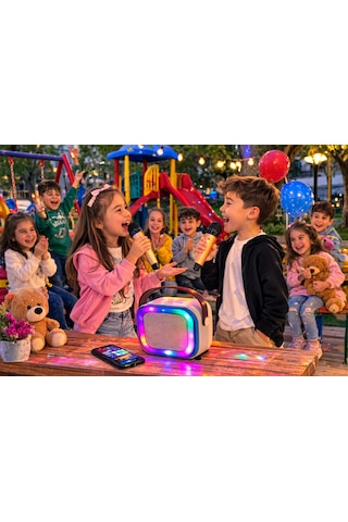 Teknozeel Mikrofonlu Karaoke 5 Ses Efektli Rgb Led Işıklı Bluetooth Kablosuz Hoparlör Ses Bombası