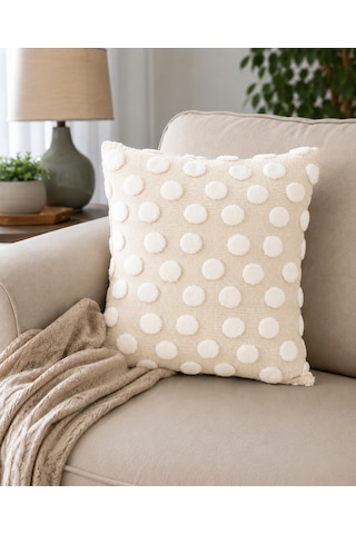 Bubble Punch Dekoratif Kırlent Kılıfı 43x43 Cm Dokulu Ponponlu Bohem Modern Koltuk Yastık Kılıfı Salon Oturma Odası Dekoru Krem