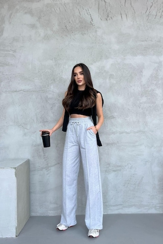 Siyah-lacivert-gri-antrasit Kadın Mevsimlik Salaş Geniş Paça Yüksek Bel 4'lü Eşofman Altı Siyah - Lacivert - Antrasit