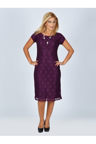 Nidya Moda Büyük Bedendantel Vako Elbise-4035Dm Mürdüm