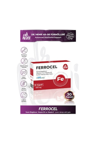 Dr. Henri Ferrocel Demir Bisglisinat Vitamin D3 ve Vitamin C 30 Kapsül