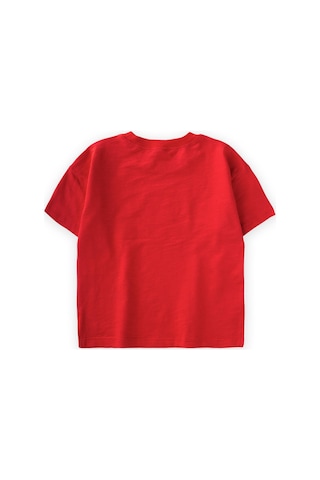 Cigit Yırtmaç Detaylı Etiketli T-shirt 2-10 Yaş Kırmızı Kırmızı