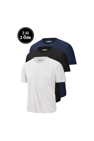 Rich Erkek 3'lü Paket %100 Pamuk Slim Fit Tişört Basic Bisiklet Yaka Kısa Kollu T-shirt Lacivert