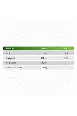 Beta Glukan - C Vitamini Ve Çinko Ve Kara Mürver 30 Kapsül