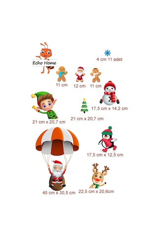 Paraşütle Uçan Noel Baba Kardan Adam Penguen Ve Kurabiye Adamlar Yılbaşı Sticker