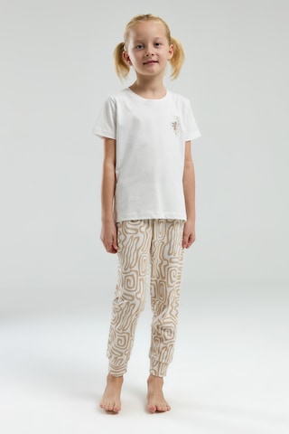 Toontoy Kız Çocuk Göğsü Baskılı Pijama Takım Bej
