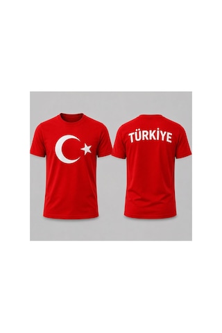 Herkesemoda Türkiye Baskı Detaylı Basic T-shirt Kırmızı