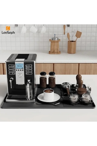 Elmpaly Leeseph Büyük Silikon Kahve Matı Kenarlı Siyah 23.62x15.75in Espresso Makinesi Paspası