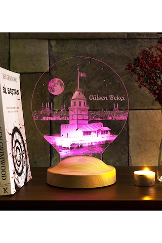 Kız Kulesi Tasarımlı İsimli İstanbul Doğum Günü Hatırası Led Lamba