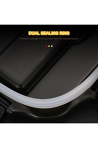 Padalink 304 Çelik Isı Saklama Yemek Kutusu 3 Bölmeli Sıcak Muhafaza, Isı Yalıtımı, Çatal-kaşık Seti, Siyah Siyah