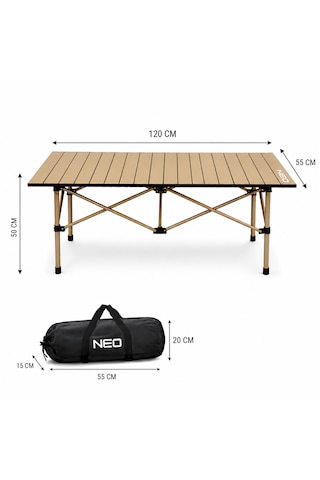 Neo Class Neo Trail Katlanabilir Premium Kamp Masası Kompakt Tasarım, 120x55 4 Kişilik Masa, Taşıma Çantalı, Kolay Kurulum Krem