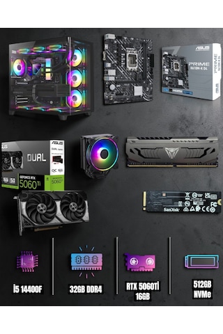 EFS EFSGAMING0016 i5-14400F 32 GB 512 GB NVMe SSD 16 GB RTX5060Ti Free Dos Masaüstü Oyuncu Bilgisayarı