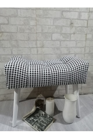 Puf ,siyah-beyaz ,puf Kazayağı Keten Kumaş ,beyaz Ayak ,çima Diki