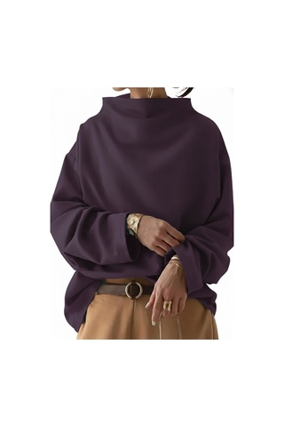 Tua Moda Kadın Uzun Kollu Geniş Balıkçı Yaka Modal Mürdüm Bluz Bordo