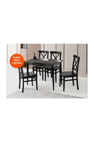 Ortadan Açılır Parlak Ahşap Yemek Masa Siyah Mermer Desen 80x130