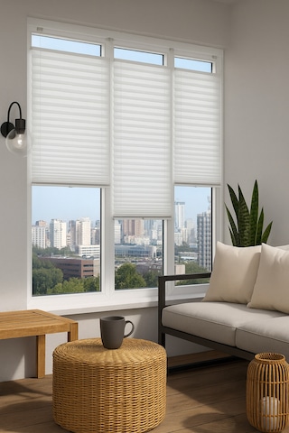 Beyaz Plise Katlanır Cam Balkon Perdesi - Ofis Perdesi - Mutfak Perdesi - Salon Perdesi