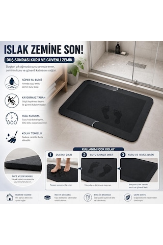 Sihirli Banyo Paspası 38x58 Cm - Süper Su Emici, Kaydırmaz Ve Hızlı Kuruyan Dikdörtgen Çok Renkli