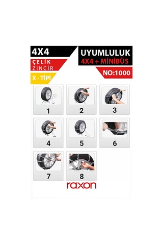 4x4 X Tipi Kar Zinciri No:1000 Çelik Güçlü Tutuş & Kış Koşullarına Uyumlu 1000 x R22